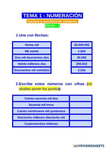 LECTURA y ESCRITURA DE NÚMEROS