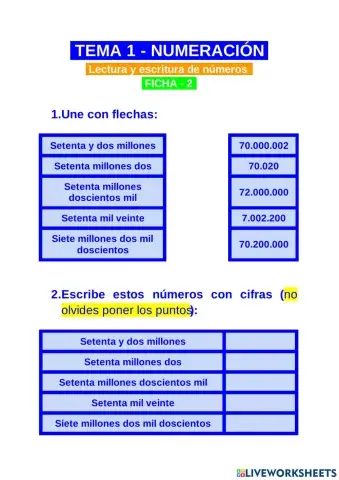LECTURA y ESCRITURA DE NÚMEROS