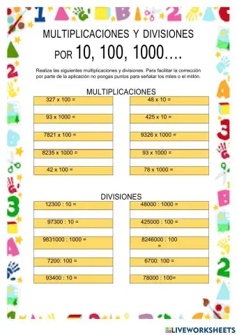 Multiplicar y dividir 10,100,1000,...