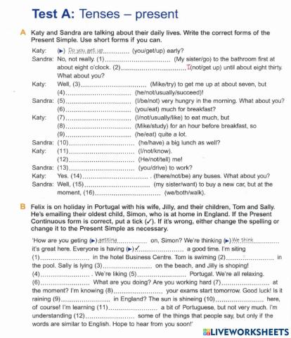 Basic Grammar Test A Present tenses (1-8)