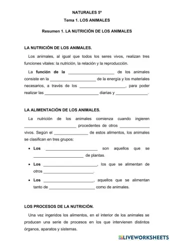 La nutrición en los animales