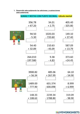 Adición y sustracción de decimales