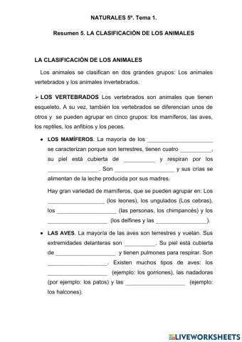 Clasificación de los animales