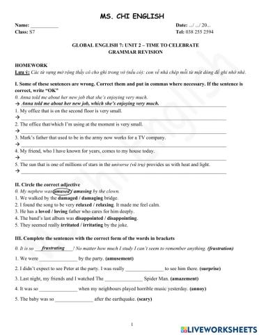 Viet Teacher - S7 - Week 6 - U2 - Grammar Revision - P1