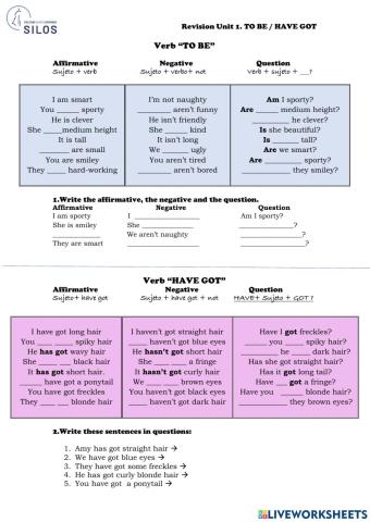 Revision Unit 1. TO BE - HAVE GOT