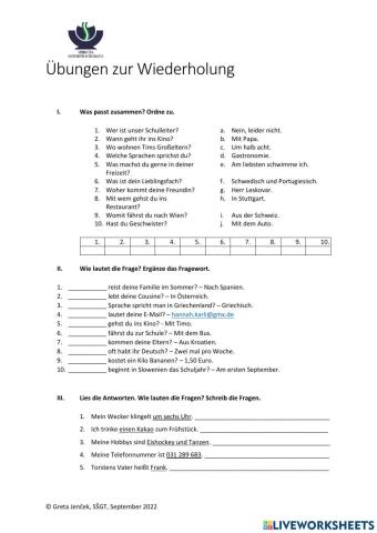 Fragesätze und Präsens