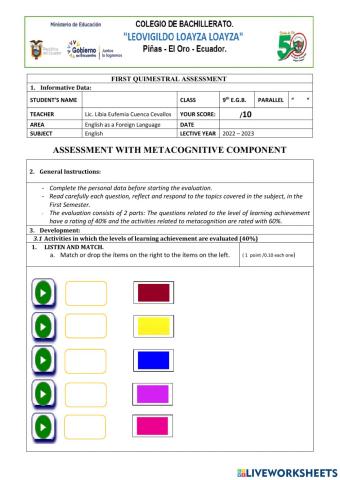 First quimestral assessment 9th