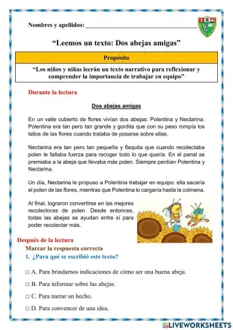 Leemos un texto: Dos abejas amigas