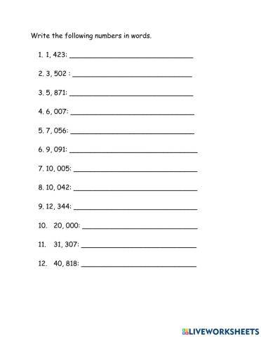 Introduction to Reading and Writing Numbers up to 99, 999