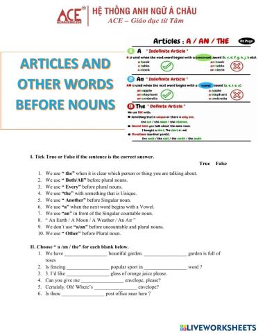 Unit 7 - Articles and other words before Nouns