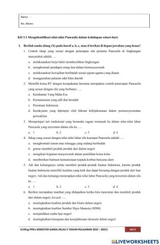 Drilling PPKN KD 3.2 Tema 1 kelas 5