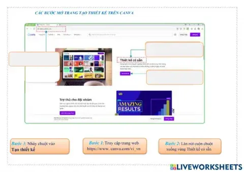 Các bước mở trang canva