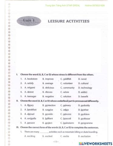 Unit 1: Leisure Activities