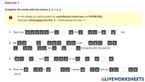 Complete the words with the letters a, e, i, o, u