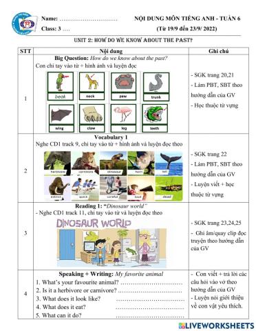 Nội dung học Tiếng Anh tuần 6-NIK3