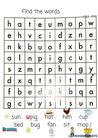 Wordsearch short vowels