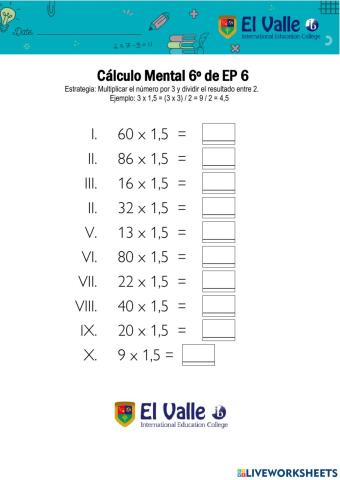 Cálculo Mental 6º de EP 6