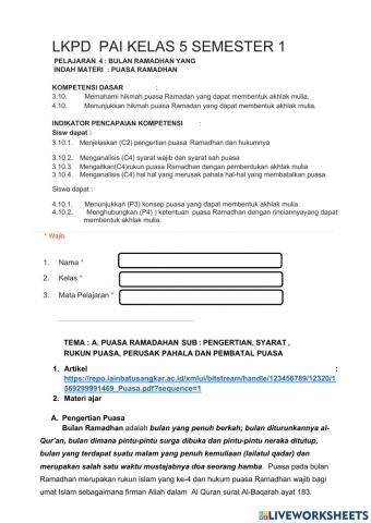 LKPD PAI kelas 5 pelajaran 4