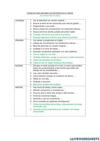 Consejos para mejorar las destrezas en el Inglés