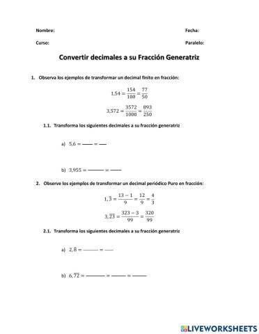 Convertir decimales a fracción