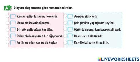 Oku ve Olayları Sırala