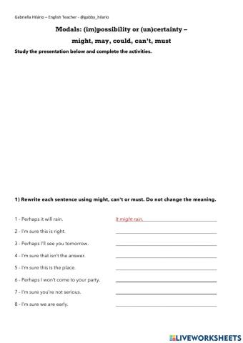 Grammar - Modals - may, might, could, can't, must