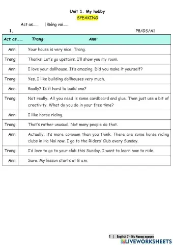 E7U1 (speaking) My hobbies (new) -nuongnguyen