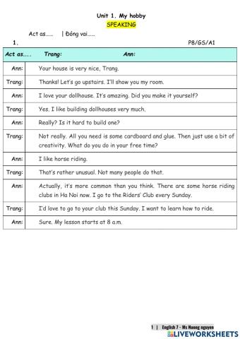 E7U1 (speaking) My hobbies (new) -nuongnguyen