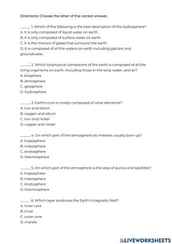 Assessment No. 1 - Earth and Life Science