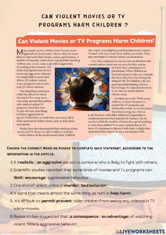 Reading-Can violent movies or TV programs harm children?