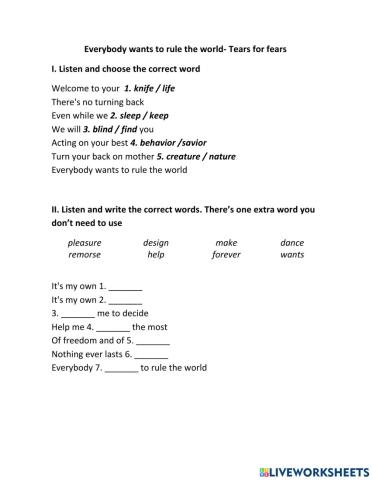 Everybody wants to rule the world - Tears for fears