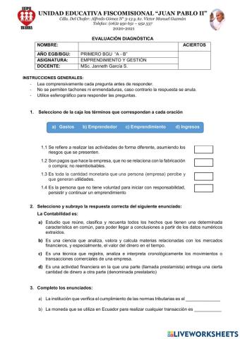 DIAGNÓSTICO 1ro. BGU-eMPRENDIMIENTO