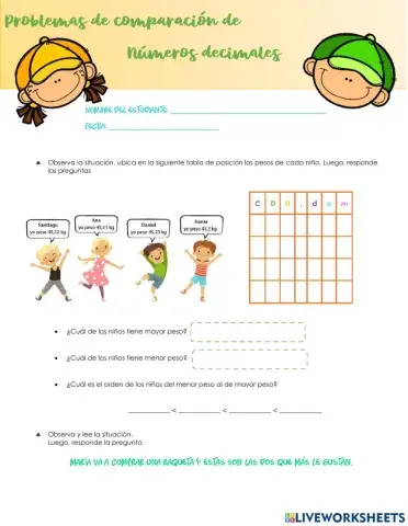 Situaciones problema para comparación de decimales