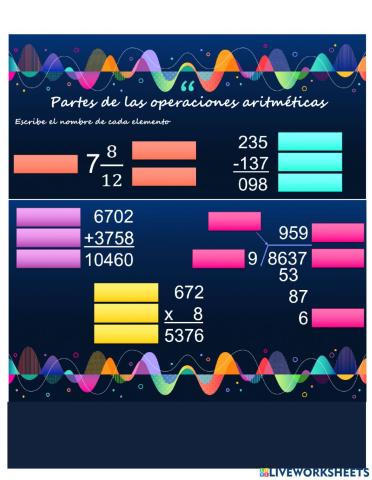 Partes de operaciones aritméticas