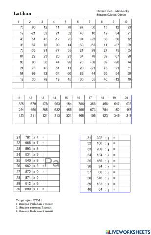 Latihan tambah kurang kali bagi