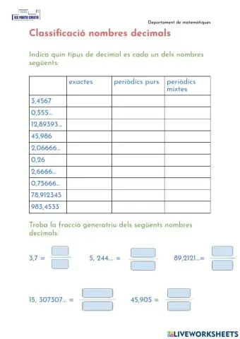 Classificació nombres decimals