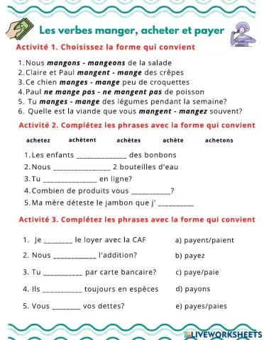 Les verbes manger, acheter et payer