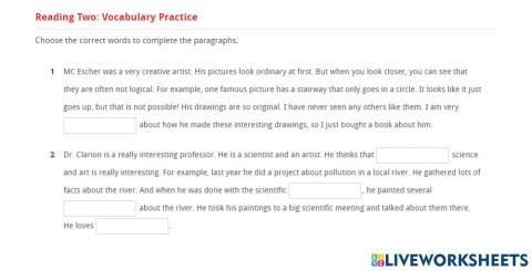 Vocabulary Practice 2 - Unit 2 - Skills 1