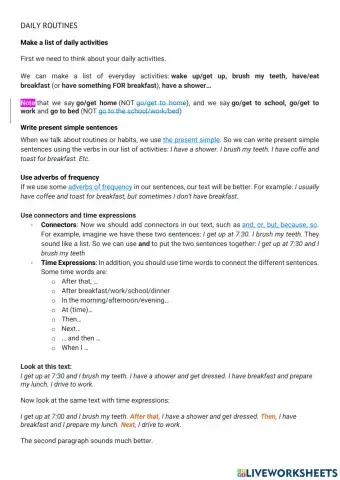 Daily Routines Writing