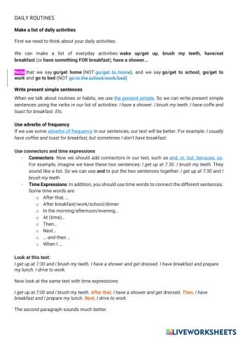 Daily Routines Writing