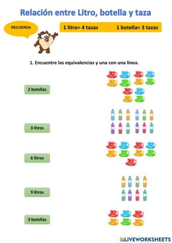 Conversion litro, botella taza, profe mariela alfaro