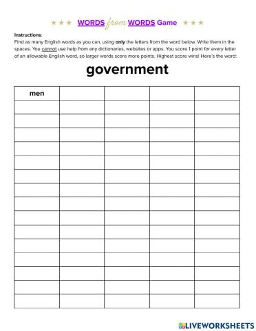 Words from Words Game (government)