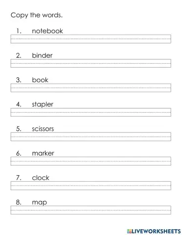 Copy Classroom Item Words