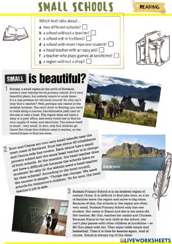 Small schools Reading Comprehension