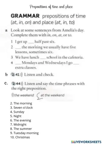 Prepositions of time and place