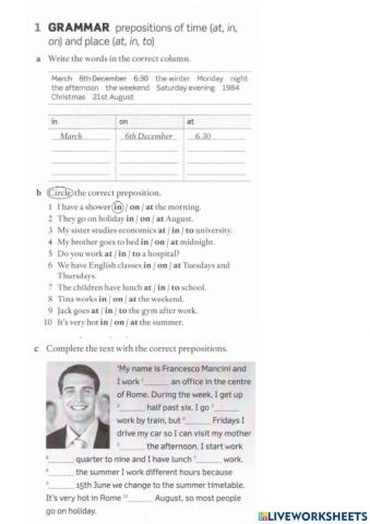Prepositions of place and time