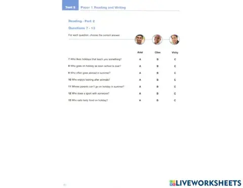 Reading- Multiple choice- Ex. 5