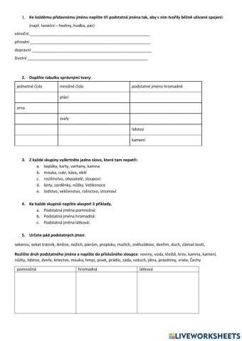 Podstatná jména, pomnožná, hromadná, látková