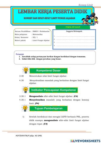 Sifat-sifat Limit Fungsi Aljabar