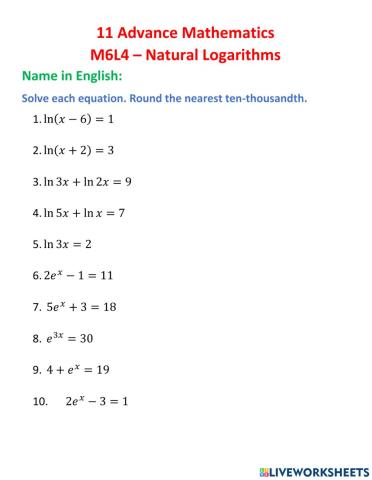 11 Advance Mathematics M6L4 – Natural Logarithms